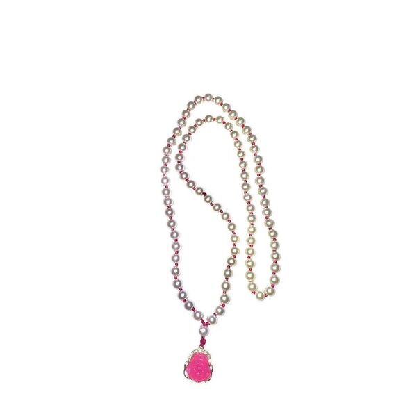 Custom Hand Knotted Cultured Pearl Necklace with Pink Jade Buddha - Picture 11 of 12